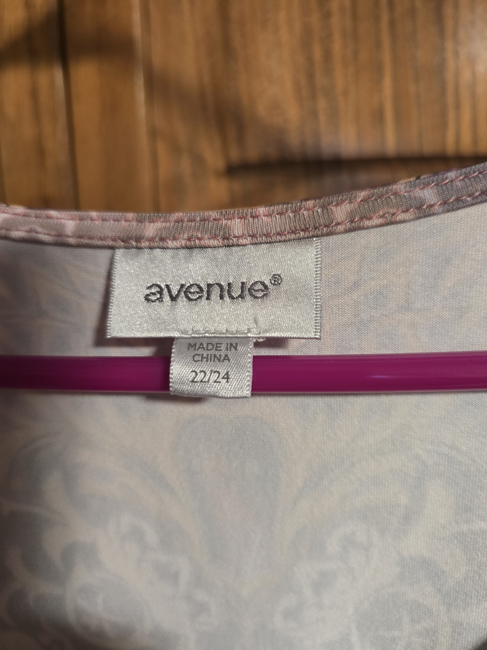 Avenue Pink-Trim Light Blue Paisley Dress With Jeweled Neckline